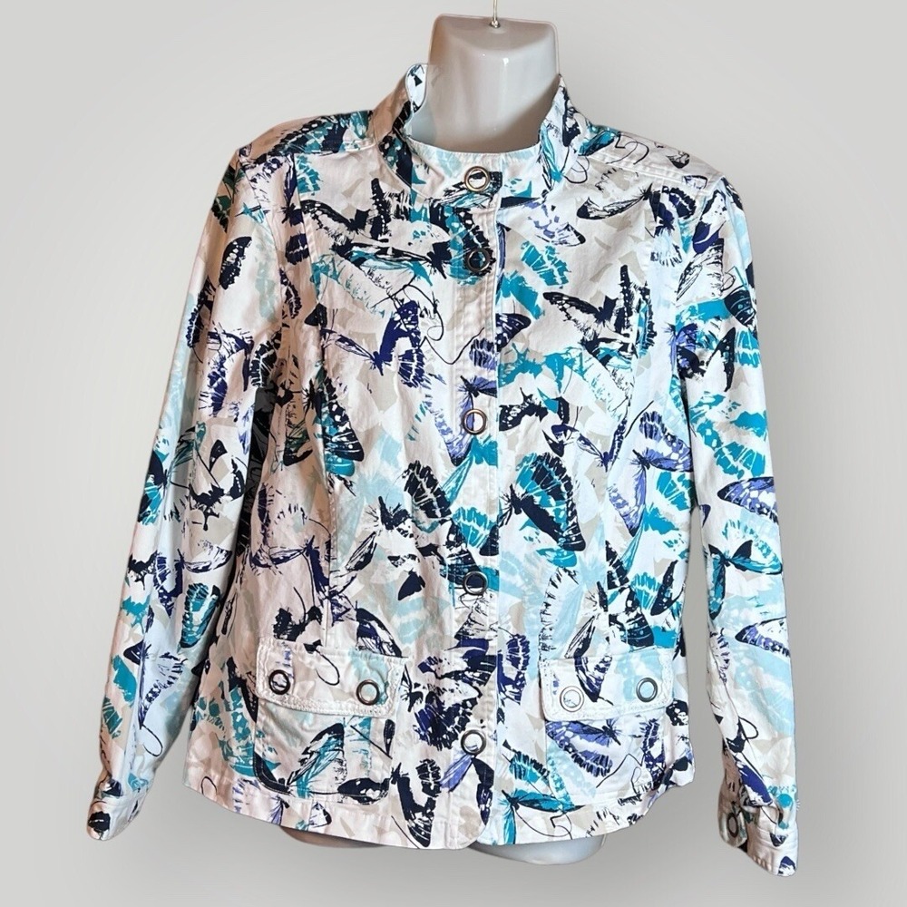 Butterflies Jacket Womens PL Petite L Snap Trucker Pockets Y2K Spring